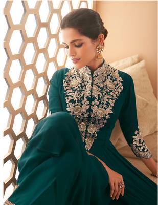 GREEN GEORGETTE EMBROIDERED ANARKALI STYLE SALWAR KAMEEZ 2