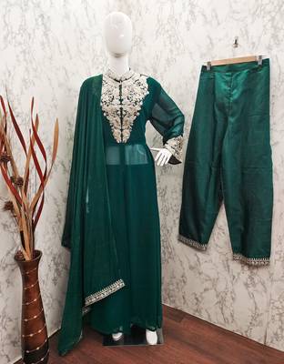 GREEN GEORGETTE EMBROIDERED ANARKALI STYLE SALWAR KAMEEZ 3