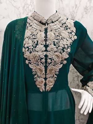 GREEN GEORGETTE EMBROIDERED ANARKALI STYLE SALWAR KAMEEZ 4