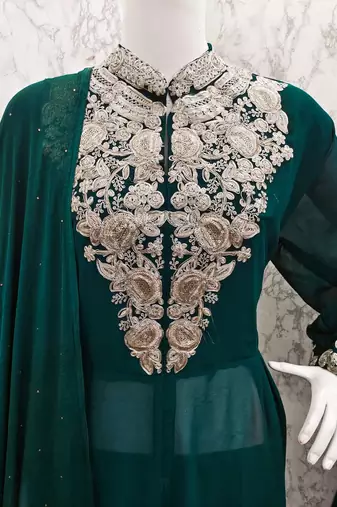 GREEN GEORGETTE EMBROIDERED ANARKALI STYLE SALWAR KAMEEZ