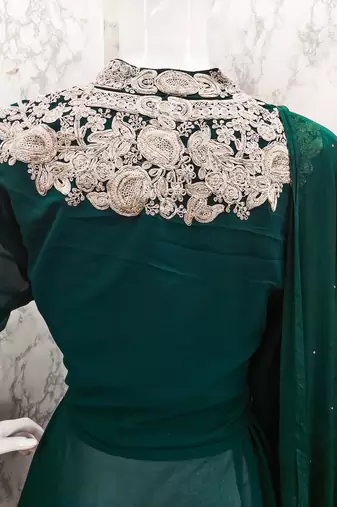 GREEN GEORGETTE EMBROIDERED ANARKALI STYLE SALWAR KAMEEZ