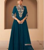 TEAL GEORGETTE EMBROIDERED ANARKALI STYLE SALWAR KAMEEZ