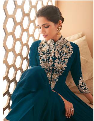 TEAL GEORGETTE EMBROIDERED ANARKALI STYLE SALWAR KAMEEZ 2