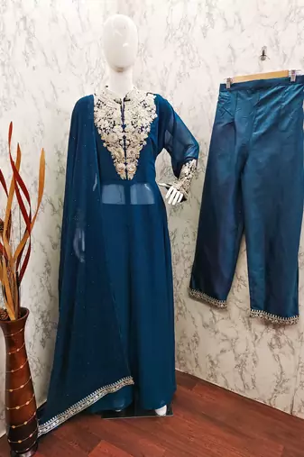 TEAL GEORGETTE EMBROIDERED ANARKALI STYLE SALWAR KAMEEZ