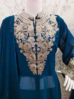 TEAL GEORGETTE EMBROIDERED ANARKALI STYLE SALWAR KAMEEZ 4