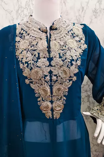 TEAL GEORGETTE EMBROIDERED ANARKALI STYLE SALWAR KAMEEZ