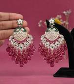 Magenta color meena work kundan earrings