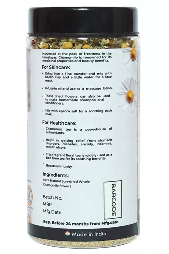 Chamomile Flower Tea | Whole Flower Buds | Calming effect and Stress relief | 50 g - 25 cups