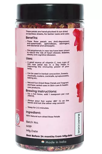 Two & A Bud Rose Flower petals Tea | Sun dried | For Beautiful Hair and Skin | 80 g - 80 cups