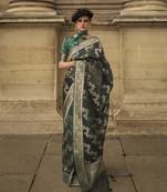 Bottle Green Satin Woven Saree With Unstitched Blouse Piece