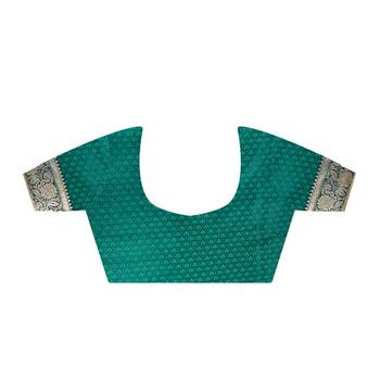 Bottle Green Satin Woven Saree With Unstitched Blouse Piece 5