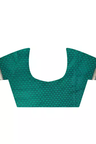 Bottle Green Satin Woven Saree With Unstitched Blouse Piece