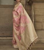 Baby Pink Satin Woven Saree With Unstitched Blouse Piece