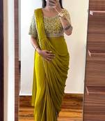 olive chinnon silk embroidered ready-to-wear saree