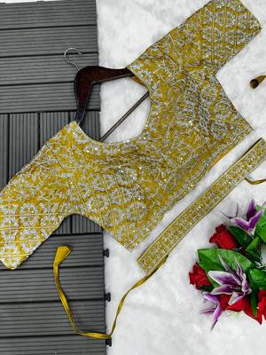 olive chinon silk embroidered ready-to-wear saree with blouse 5