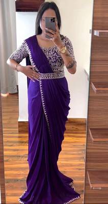purple silk blend ready-to-wear saree with embroidered blouse 1