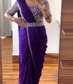 Purple Chinon Silk Dori Embroidered Pre-stitched Saree for Parties and weddings
