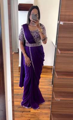 purple silk blend ready-to-wear saree with embroidered blouse 2