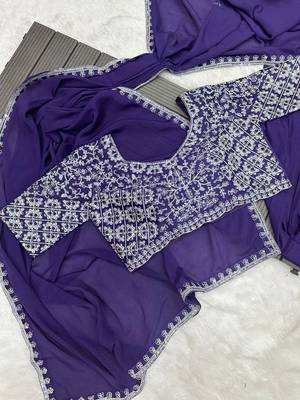 purple silk blend ready-to-wear saree with embroidered blouse 3