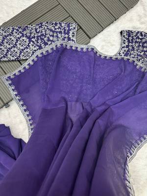 purple silk blend ready-to-wear saree with embroidered blouse 5