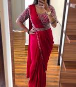 rani pink silk blend ready-to-wear saree with embroidered blouse