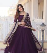 Faux Blooming Gown With Dupatta With Attractive Embroidered Sequins Work With Lace Border