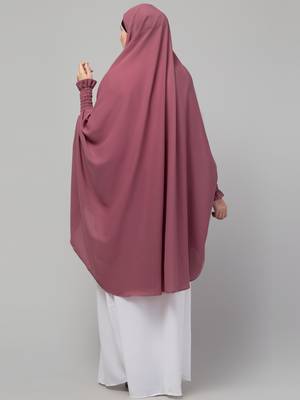 Janab E Aala One-Piece Jilbab with Naqab Full Sleeve Knee-Length Nida Fabric Plum Color 2