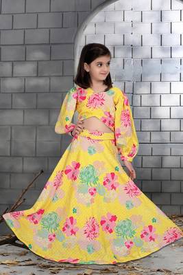 Sunny Delight: Yellow Chinon Silk Girl's Dress - Effortless Elegance for Every Occasion 1