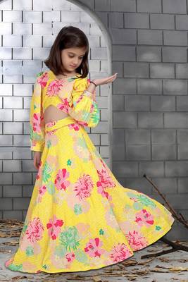 Sunny Delight: Yellow Chinon Silk Girl's Dress - Effortless Elegance for Every Occasion 2