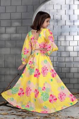 Sunny Delight: Yellow Chinon Silk Girl's Dress - Effortless Elegance for Every Occasion 4