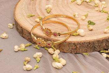 Gold Plated Bangles Set with Pink Stone 2