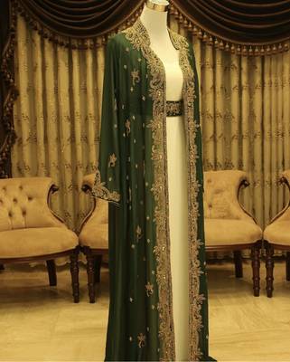 Green and White Eid Kaftan for Women 1
