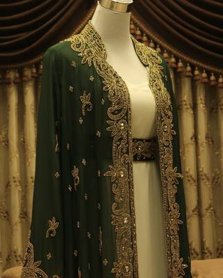Green and White Eid Kaftan for Women 2
