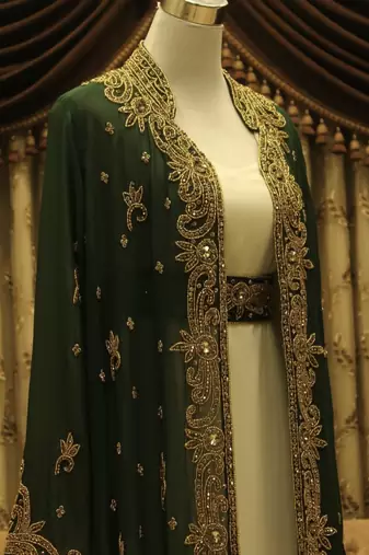 Green and White Eid Kaftan for Women