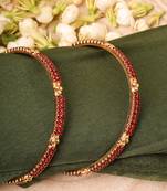 Rose Gold Plated-Plated Bangles Set with Gold Plated Stone Crosses