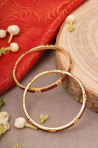 Rose Gold Plated-Plated Bangles Set with Gold Plated Stone Crosses