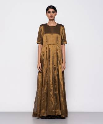 Handwoven copper anarkali gown 1