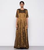 Handwoven copper anarkali gown