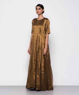 Handwoven copper anarkali gown 2