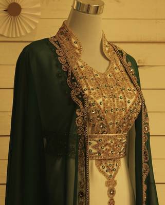 Green & White Handcrafted Zari work Stitched Dress Georgette Kaftan Party Wear Wedding Dresses 3