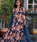  Blue Color Heavy Chinon Silk All-Over Floral Print Kid's Lehenga Choli - A Dreamy Ensemble for Young Royalty