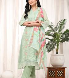 Women's Light Green Organza Embroidery Printed Salwar Suit Set