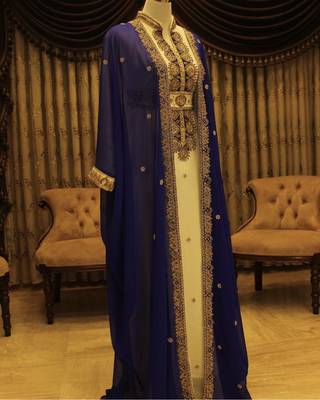 Blue & White Handcrafted Zari work Stitched Dress Georgette Kaftan Party Wear Wedding Dresses 1