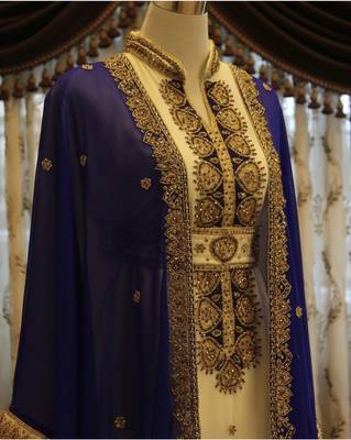 Blue & White Handcrafted Zari work Stitched Dress Georgette Kaftan Party Wear Wedding Dresses 2