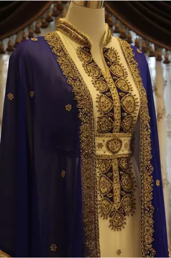 Blue & White Handcrafted Zari work Stitched Dress Georgette Kaftan Party Wear Wedding Dresses