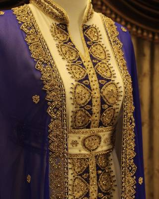 Blue & White Handcrafted Zari work Stitched Dress Georgette Kaftan Party Wear Wedding Dresses 3