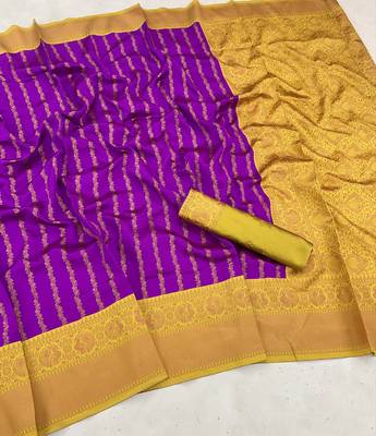 Magenta Banarasi Silk Saree With Blouse Piece 4
