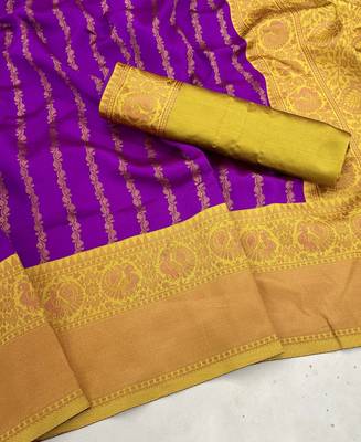 Magenta Banarasi Silk Saree With Blouse Piece 5