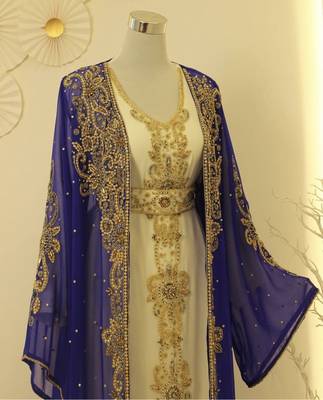 Blue and Warm White Reception Kaftan for Women 2