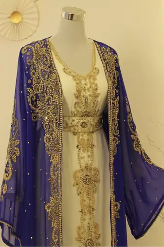 Blue and Warm White Reception Kaftan for Women